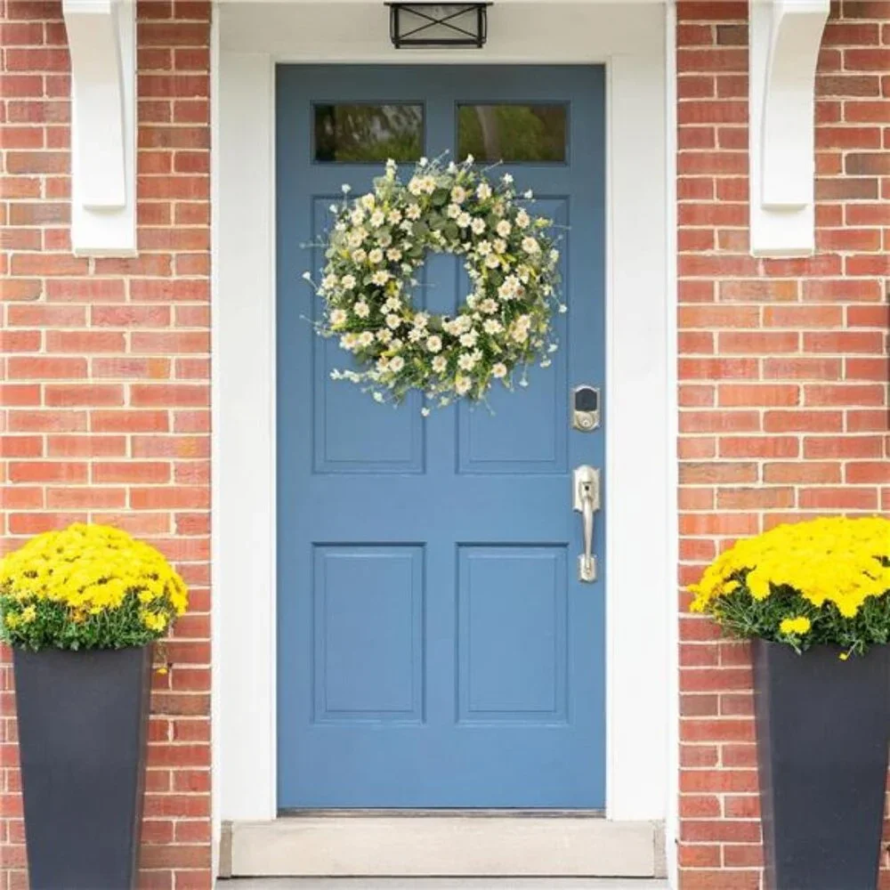 White Daisy Wreath 24 Inch Spring Summer Wreath Fake Silk Floral Wreath